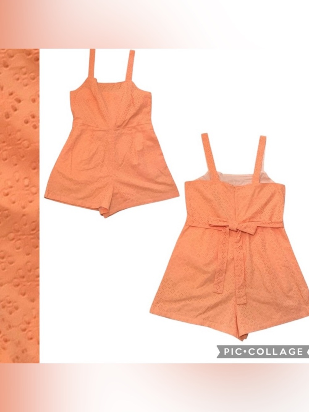 Kate Quinn Retro Tie Short Jumpsuit Romper Size 14 Apricot Eyelet Lace Pockets